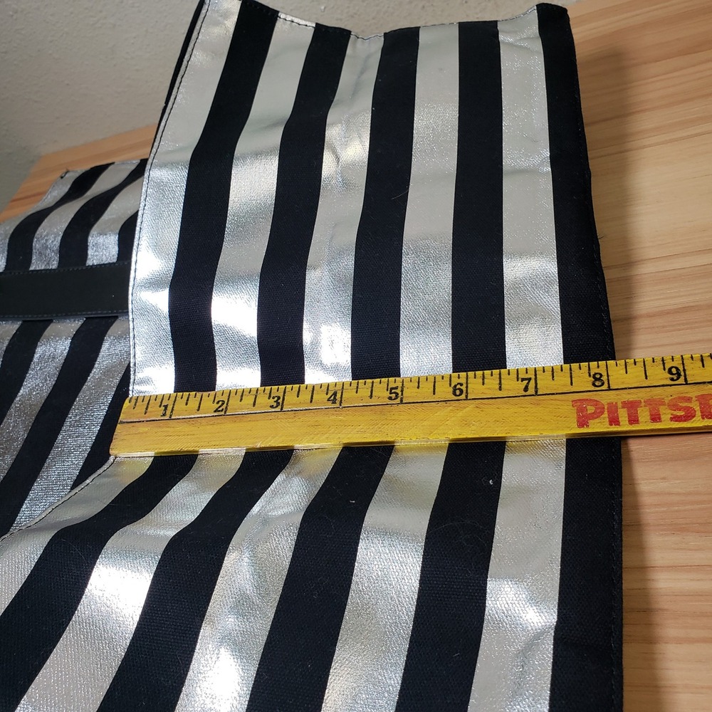 Victoria's Secret Black Silver Stripe Tote Bag Logo Front Weekender CarryAll NWT - Picture 6 of 13